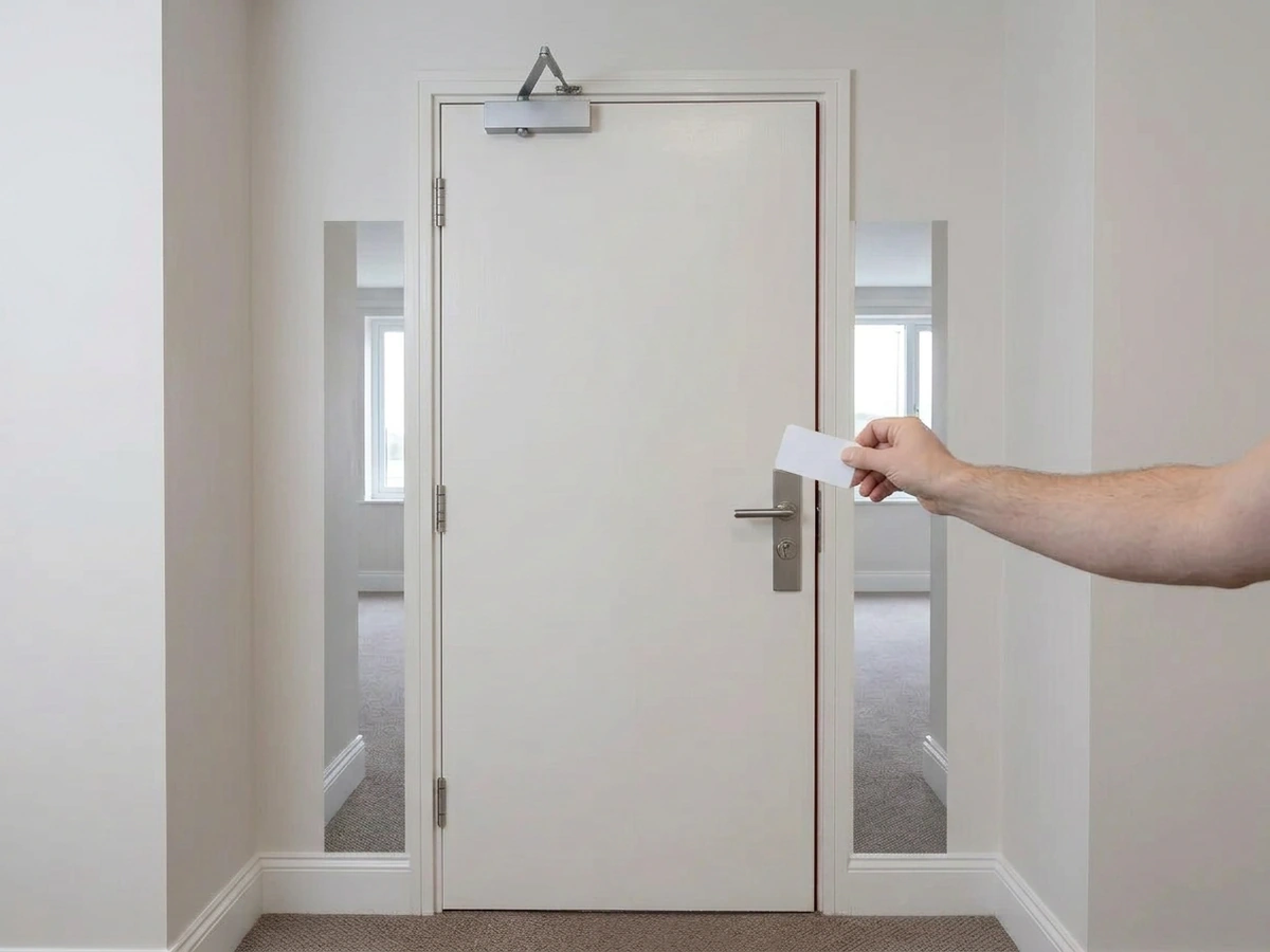 Checking the gap around a fire door with a gap gauge