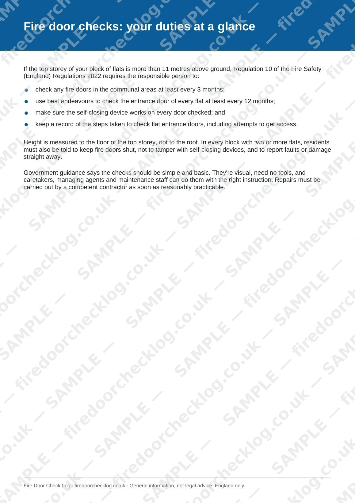 Page 1 of the free fire door checks guide