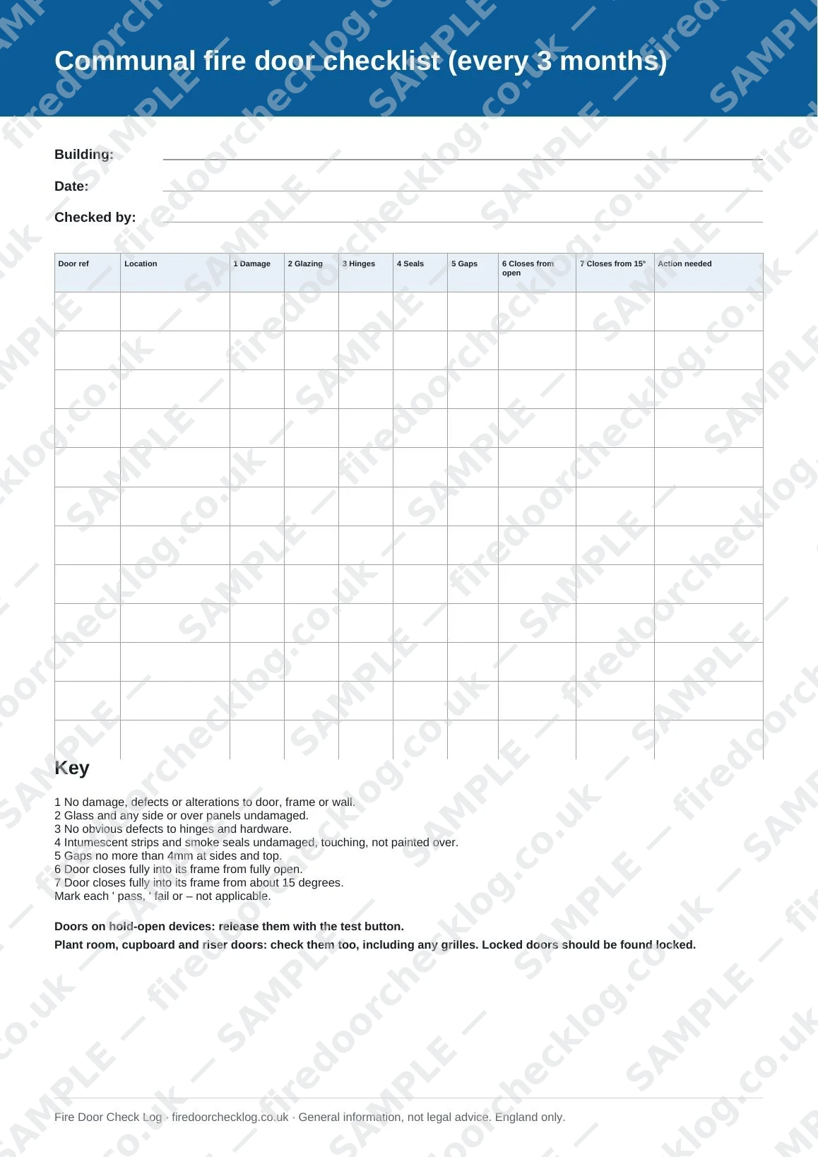 Printable communal fire door checklist
